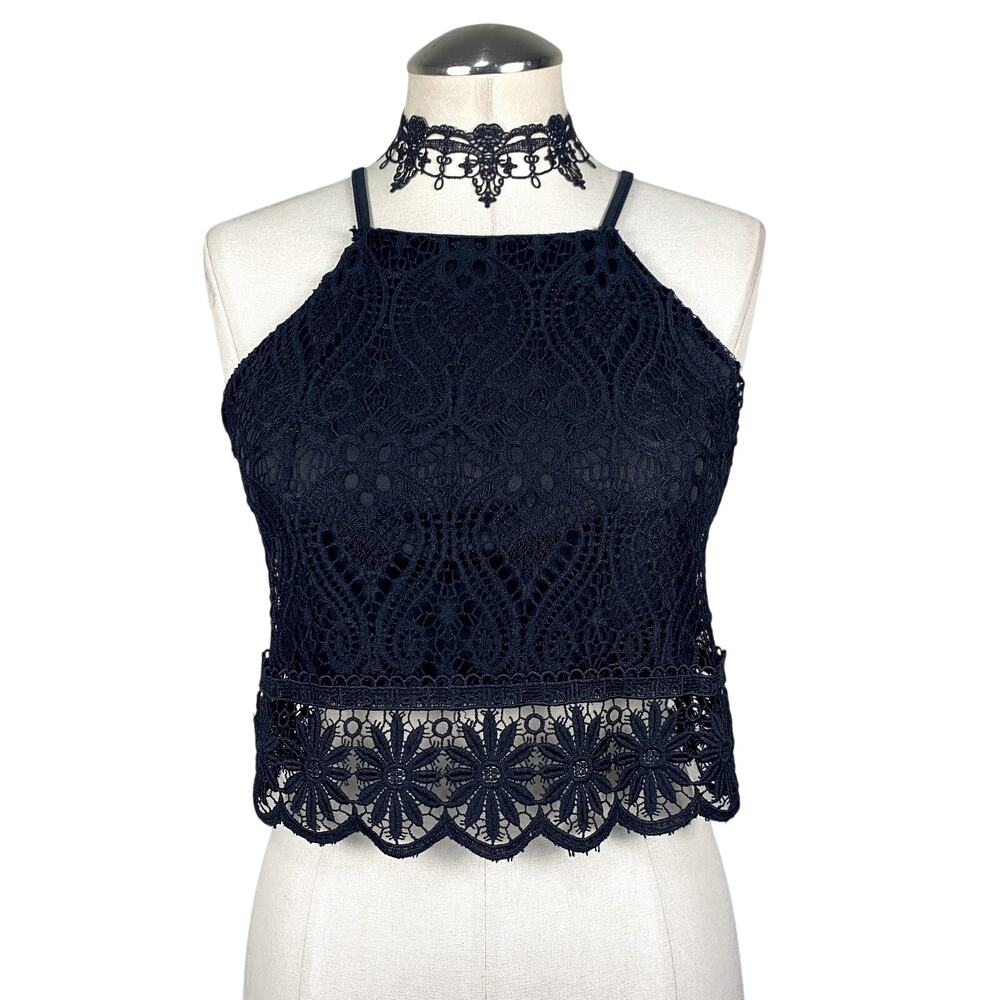Vtg Y2K Charlotte Russe Semi Sheer Crochet Halter Top Whimsigoth Goth Grunge M